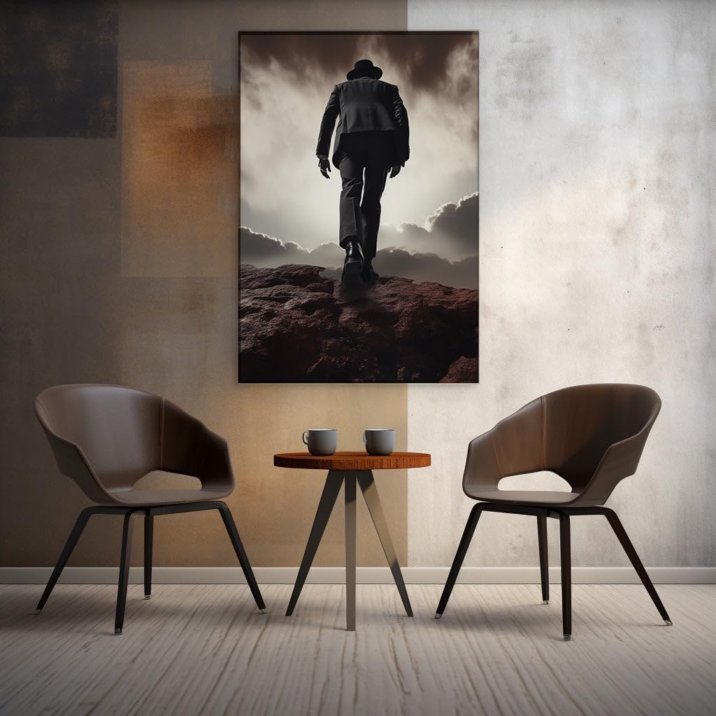 Canvas for Living room. Climbing Against the Storm: A Man's Bold Ascent on the Cliff's Edge, 27 x 18 inch Canvas Wall Art - Ready to Hang - 69x46 cm (27x18 inch)