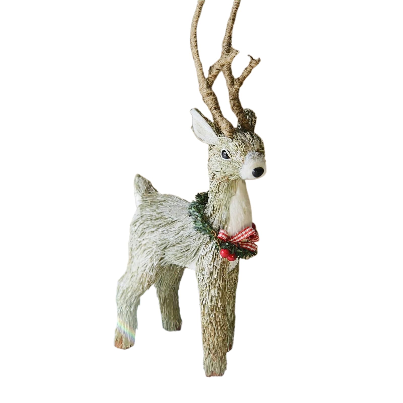 Sisal Reindeer Statue Desktop Ornaments,Standing Deer Ornaments,Straw Foam Reindeer Figurine Miniature Sculpture for Home Holiday Decor (A)