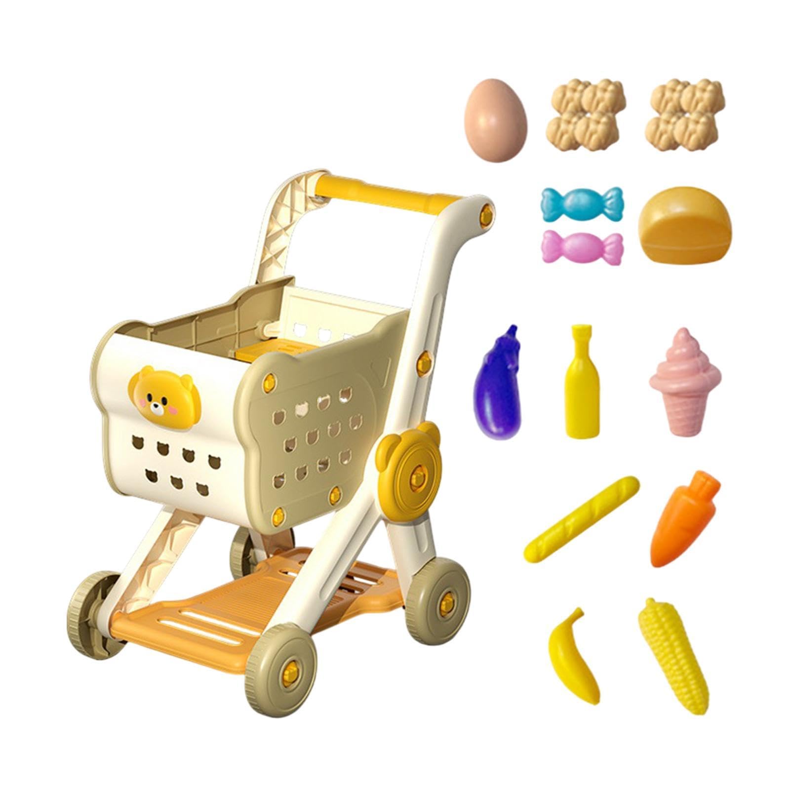 Carrello Supermercato Bambini Set Giocattolo Carrello Spesa Accessori Cucina Portaoggetti Ampio Facile da Usare Adatto per Gioco Simulato Regalo, Beige