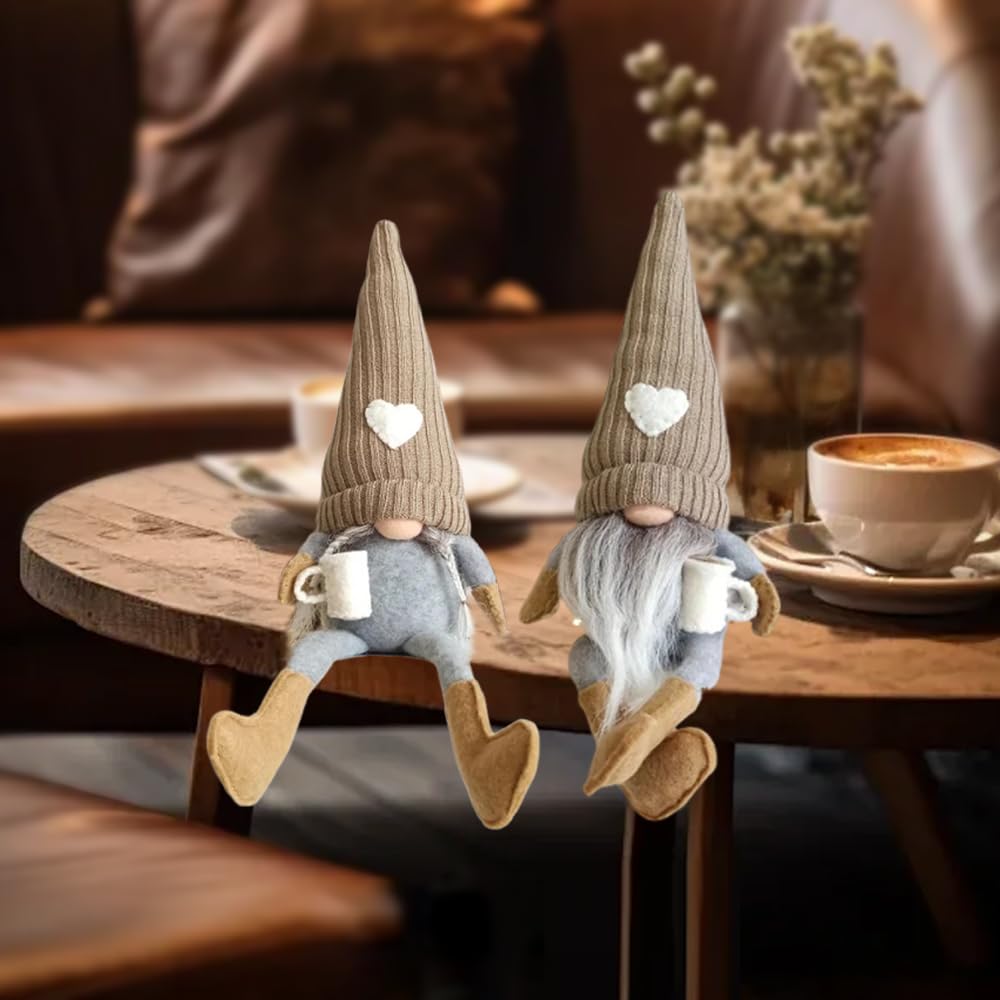 Caffè Gnomi Peluche Bambola Gonks Svedesi Fatti a Mano 2 Pezzi Decorazione Cucina Regali Donna Amanti Caffè