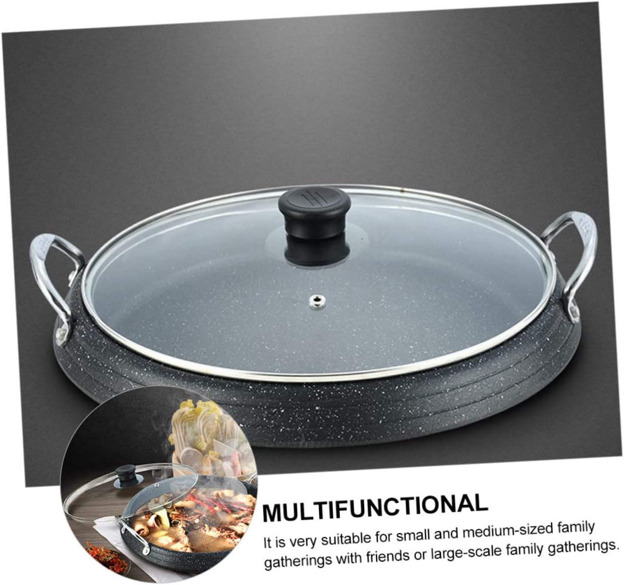 OUNONA Non Stick Round Barbecue Pan Outdoor Grill Plate for Korean Bbq Double Ear Design Smooth Surface for Indoor Outdoor Use Easy Clean Versatile Baking Tray for Family Gatherings