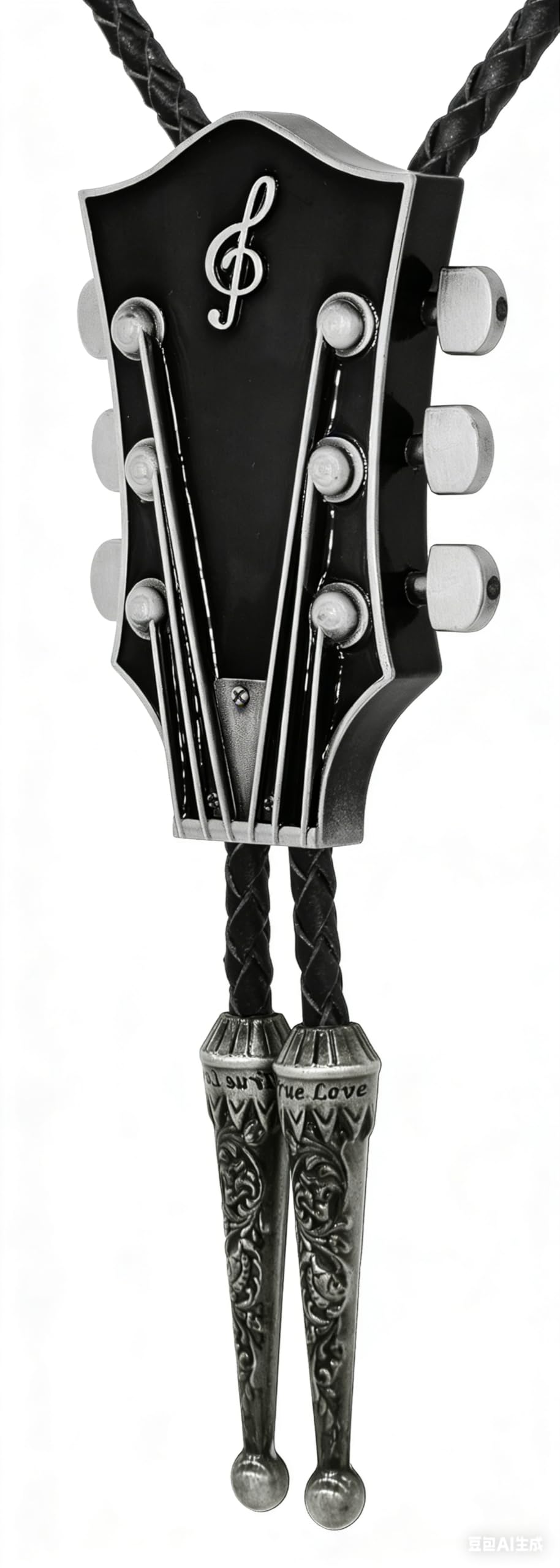 Moranse Bolo Tie With Guitar Music Lover Design Cowboy and Genuine Cowhide Rope