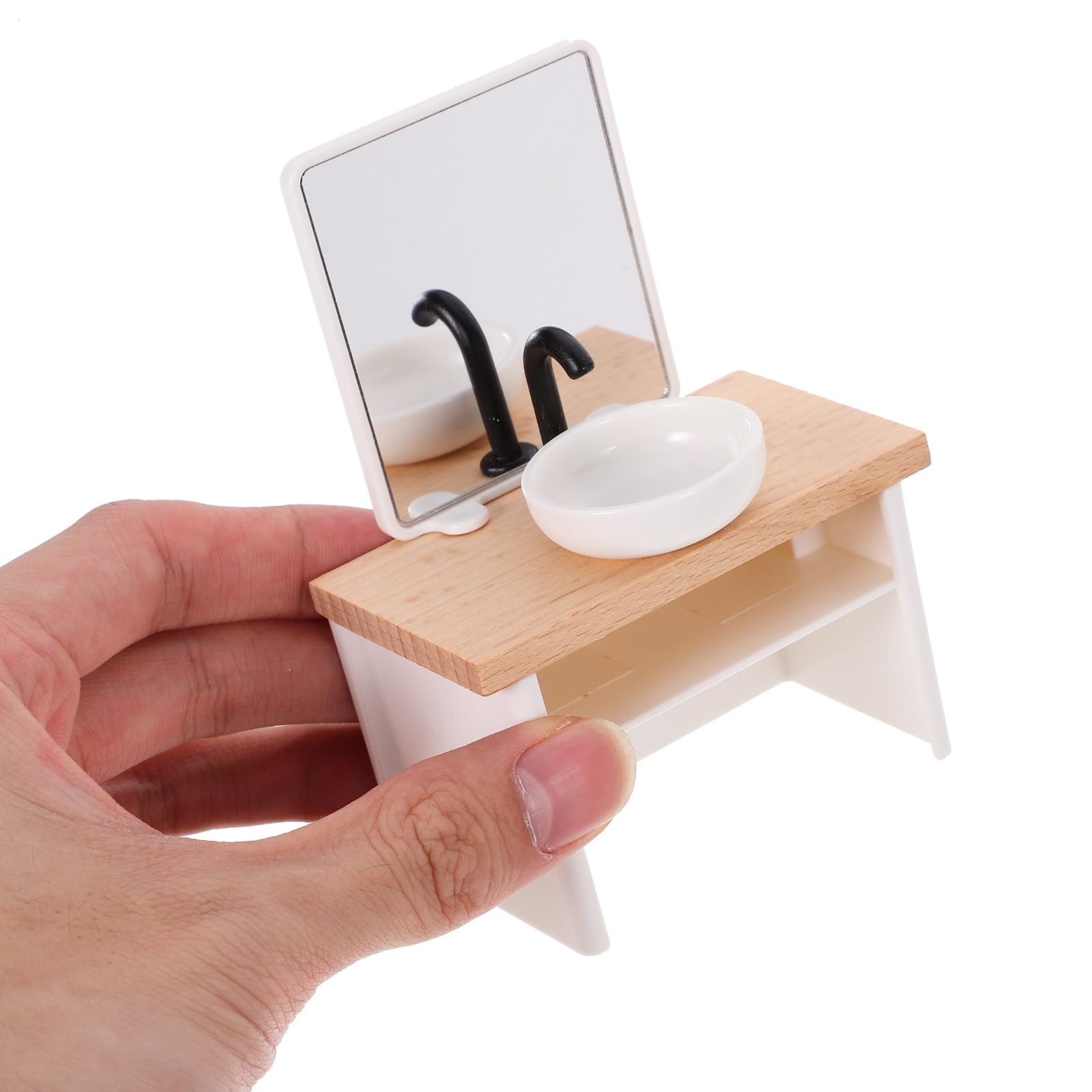 TOYANDONA Miniature Évier De Salle De Bain Pour Maison De Poupée – Meuble En Bois Blanc, Accessoire De Décoration