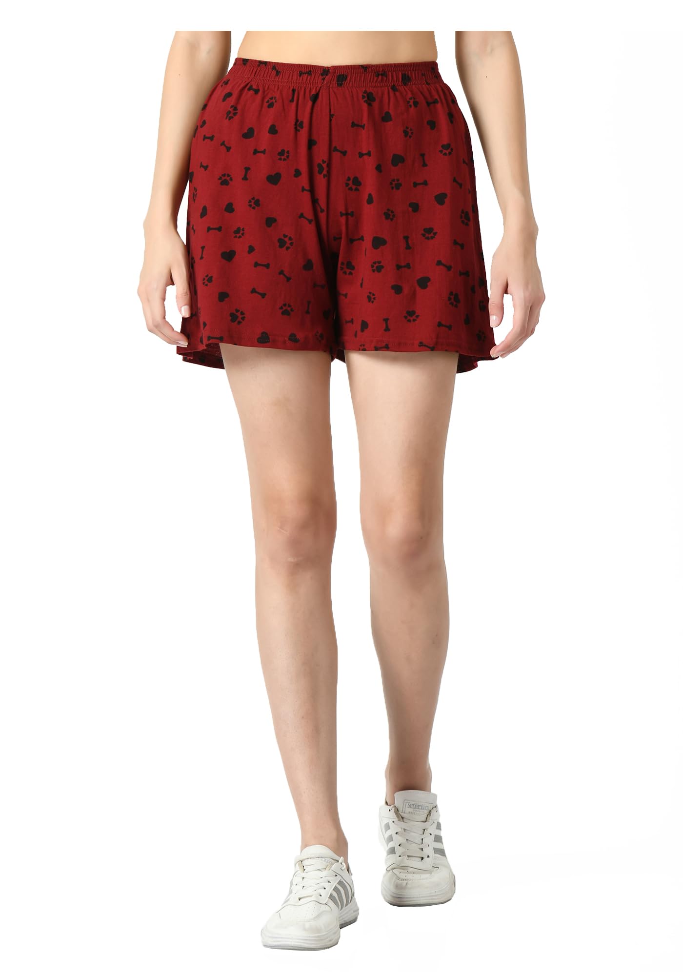 kayu Pack of 1 Women’s Cotton Printed Shorts Comfortable Elastic Waist Casual Lounge Summer Shorts for Women Maroon-picture-2