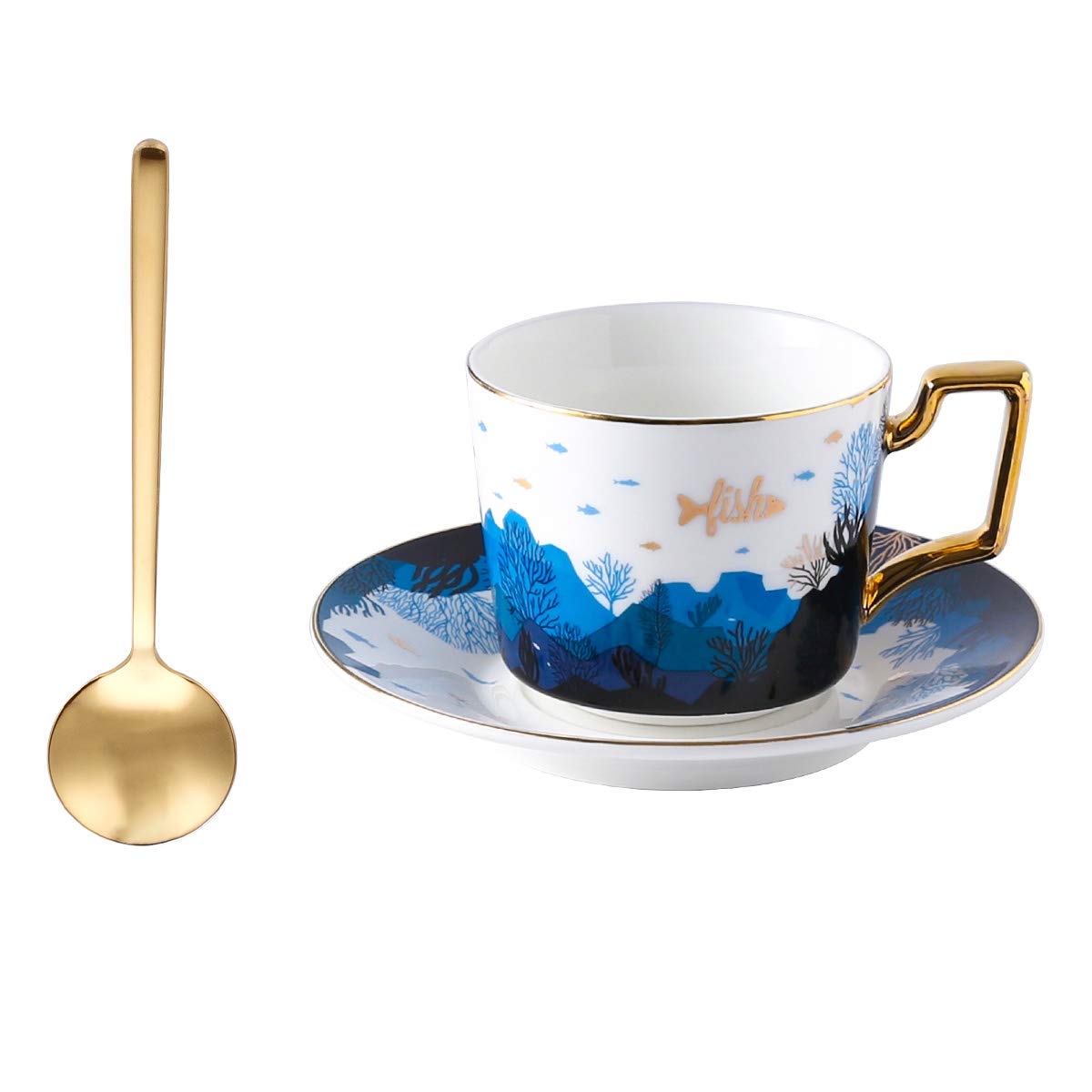 YOLIFE Fish' World Tea Cup and Saucer Set, Porcelain Cup Set - 8 OZ