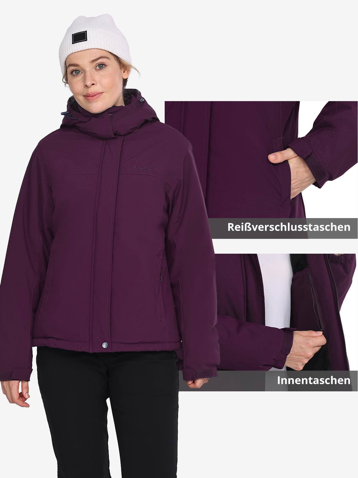 OutPro Giacca da sci invernale da donna, in pile caldo, impermeabile, da snowboard