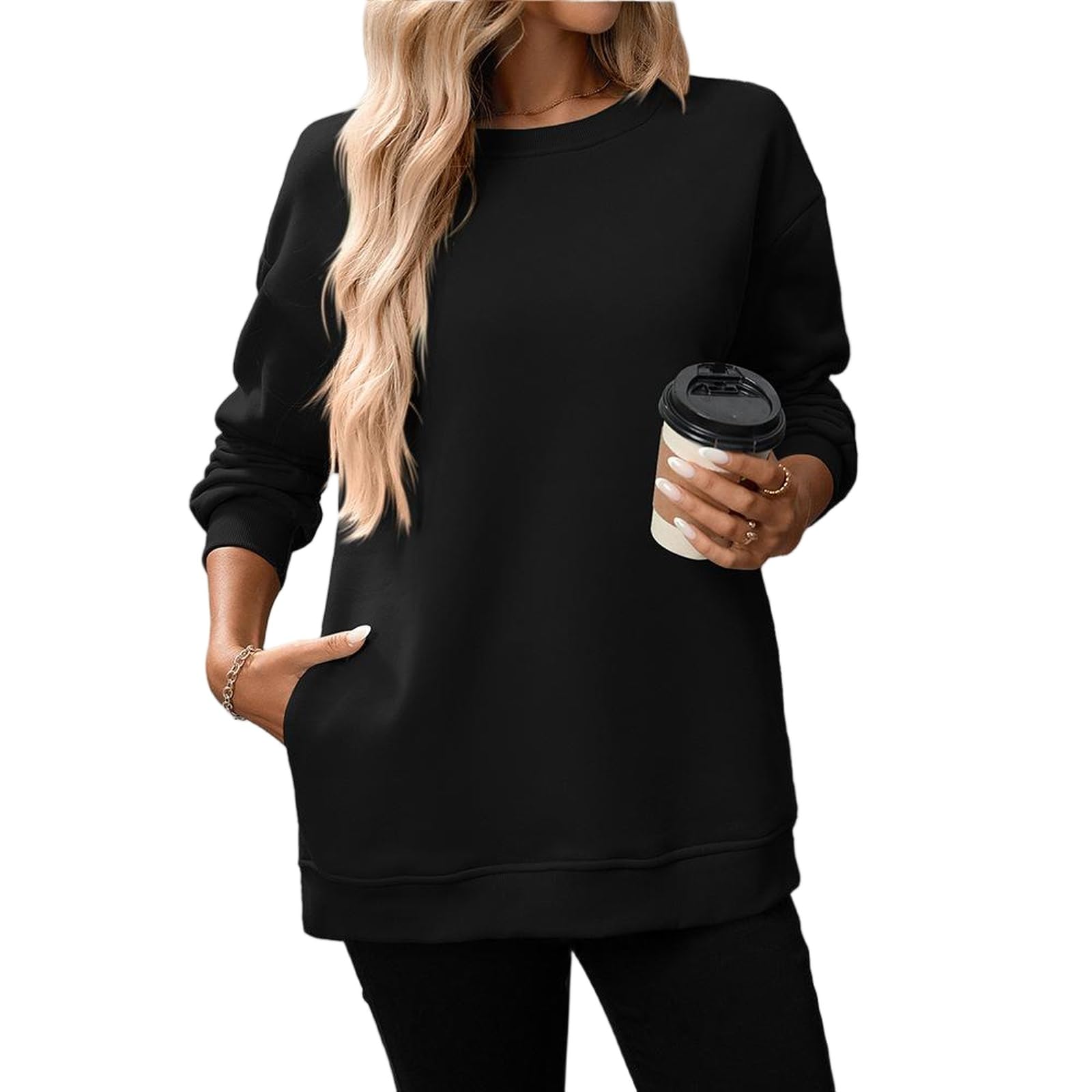 Damska bluza oversize z okrągłym dekoltem sweter z długim rękawem luźny