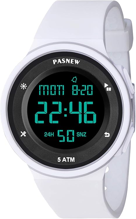 Amazon Pasnew レディースデジタル腕時計 レディースウォッチ スポーツウォッチ ティーンエイジャーウォッチ アラームライト 防水ストップウォッチ 多機能腕時計 46 White レディース腕時計 腕時計 通販