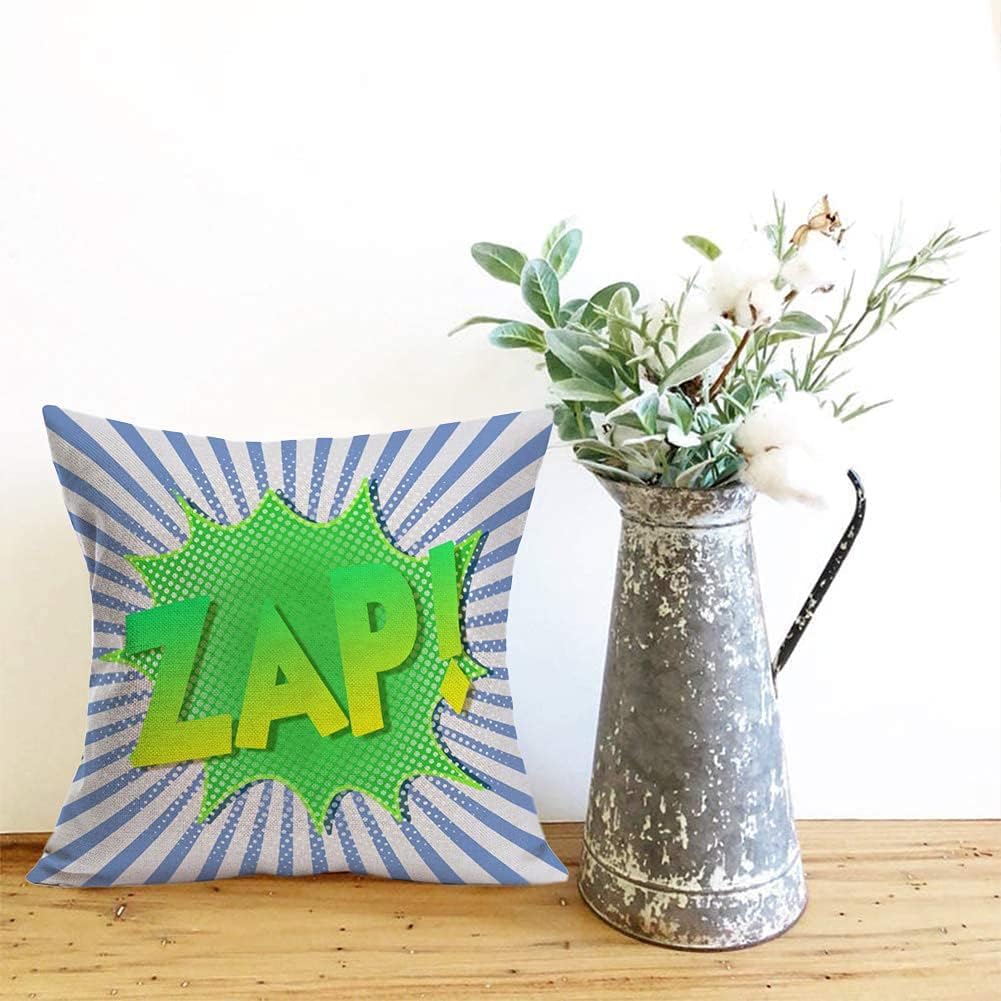 Super Hero Quote Pillow Covers 20" x 20" Set of 4 Pow/Bam/Splash/Zap with Exclamation Pattern Art Comic Design Decorative Throw Pillow Covers Cushion Case for Sofa Couch