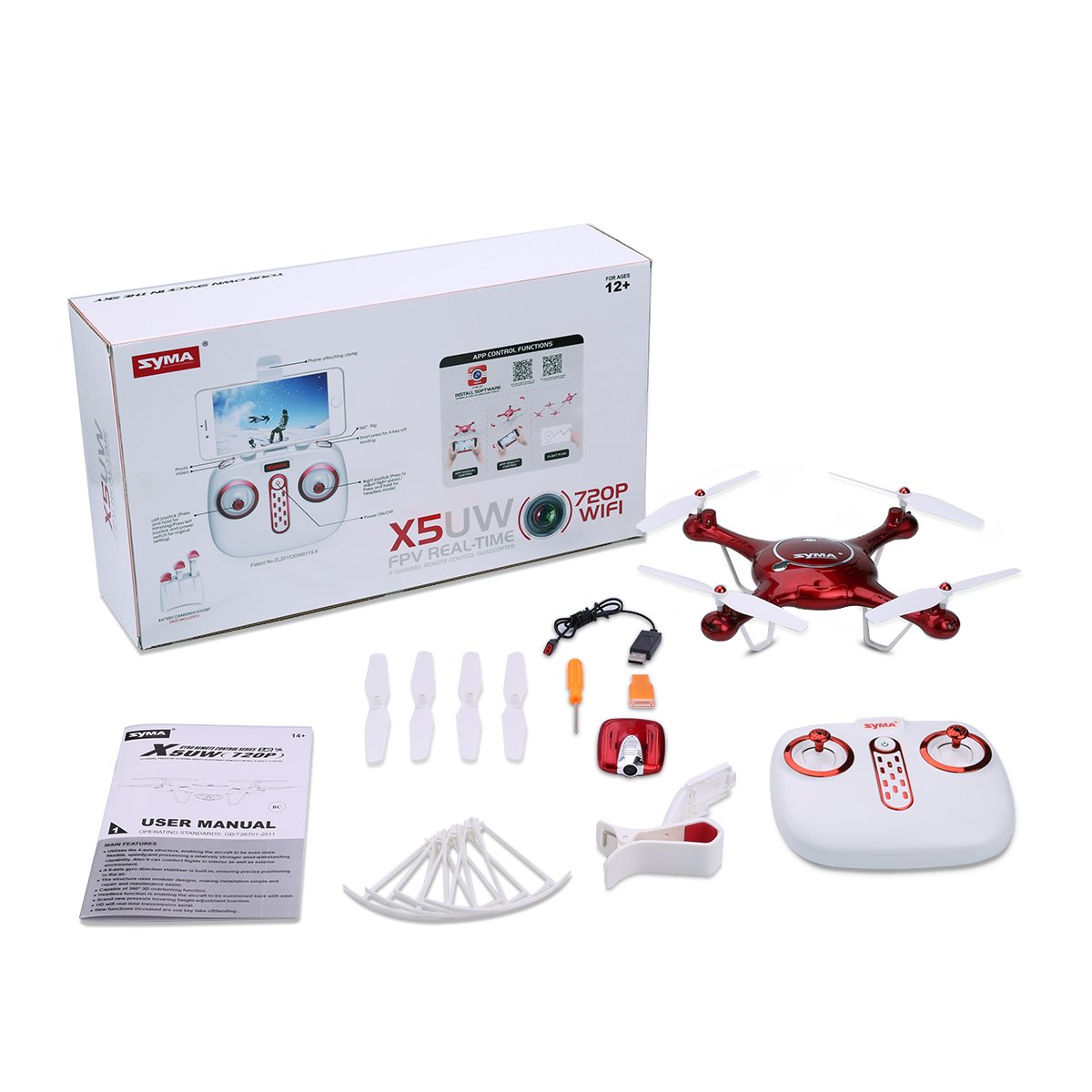 Syma X5UW Drone 4 Canali 6 Axis Gyro 2.4G 360° Rotolo 3D RC Quadricottero con Telecomando, Rosso