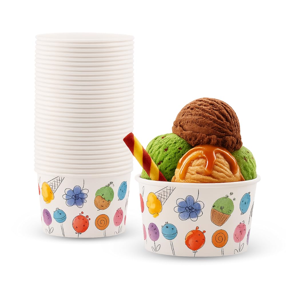 50 Bicchieri In Carta Ecologici Per Gelato 240 Ml + 50 Cucchiai – Marroni, Compostabili, Perfetti Per Dessert