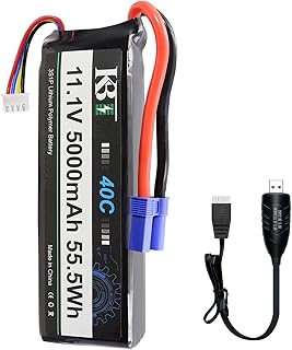KBT 3S 5000mAh Soft Case LiPo High Discharge Rate Battery with USB Cable 40C(Burst 80C) 11.1V Rechargeable Lithium Polymer Battery with EC5 Plug for RC Car Trucks Boat Vehicle Airplane RC Hobby