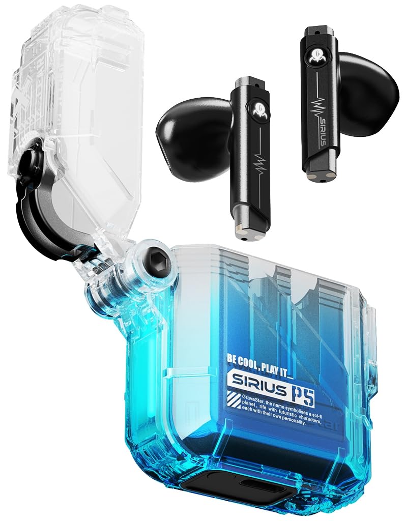 Gravastar Wireless Earbuds Sirius P5,Bluetooth in-Ear Headphones with Stereo Sound,4 RGB Lights,40H Playback,ENC for Clear Call,Bluetooth 5.2,IPX4,Support Multipoint Connection
