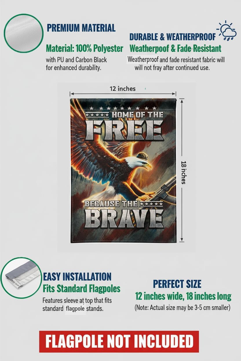 Heroic Eagle Veteran Garden Flag 12x18 In Doublesided Military Rifle "Home of the Free" Outdoor Decor Veterans Day Memorial Day Tribute Gift US Military - Image 2