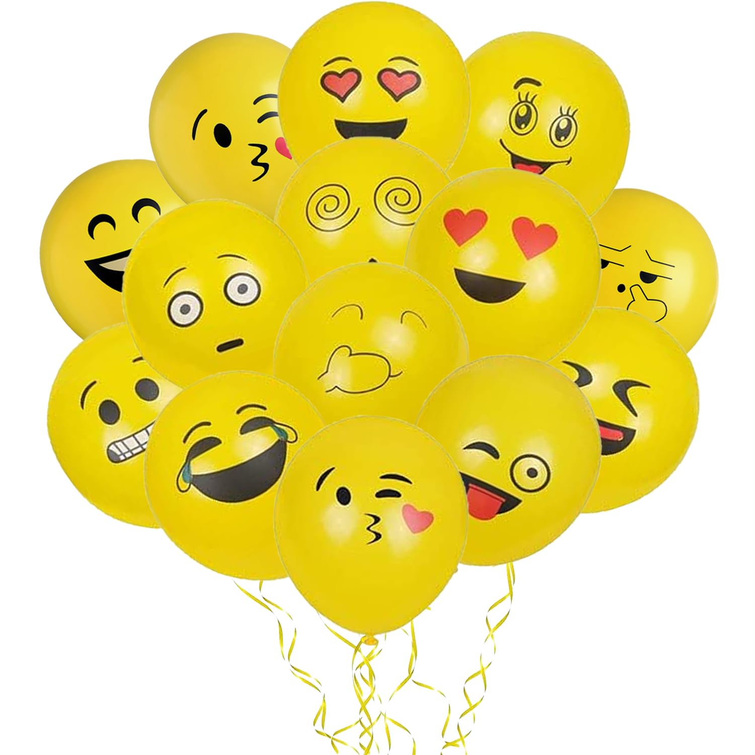 Rozi Decoration Emoji Balloons For Birthday Decoration Set Of 25 Pcs Smiley Theme Birthday Decorations, Funny, Sad, Angry Emoji Reaction Latex Balloons - Multicolor