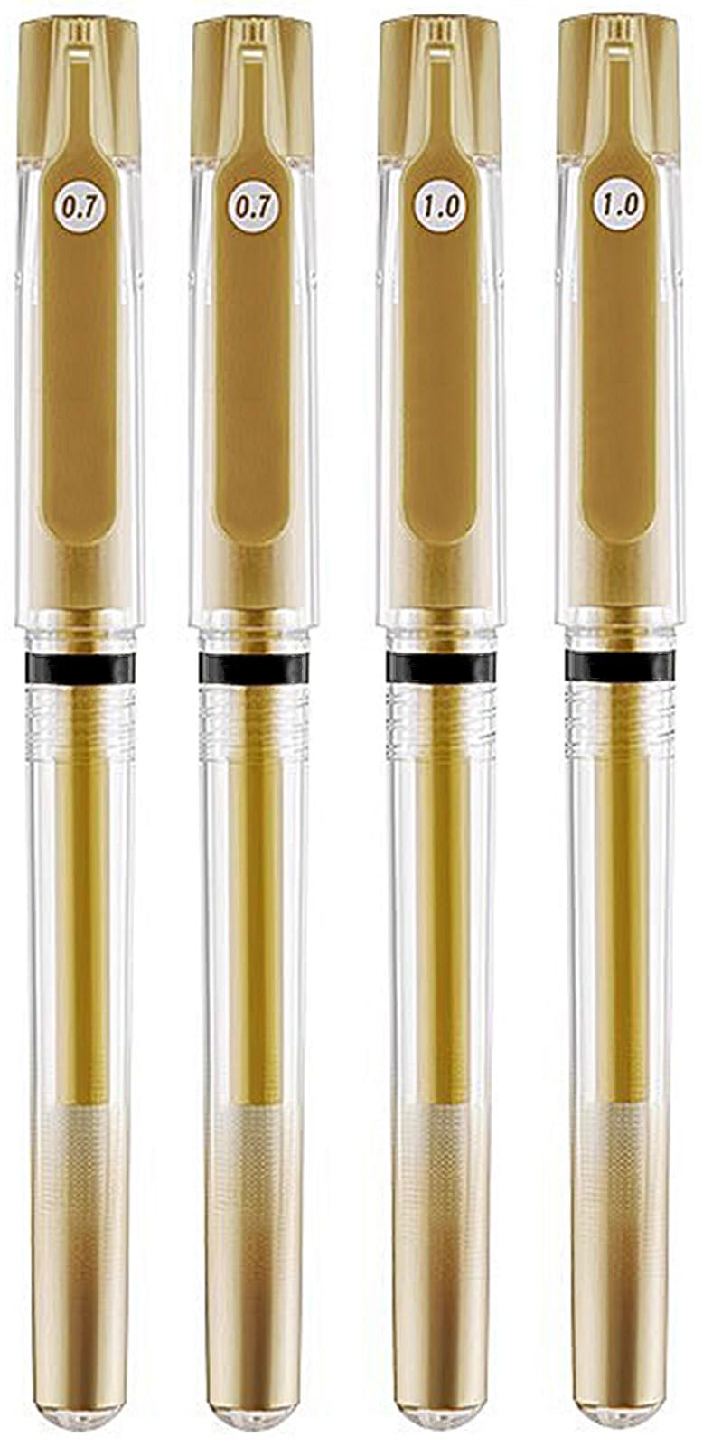 Gold Gel Pens Metallic Pen with Clip 0.7mm 1.0mm Rollerball Highlighters for Art Drawing Sketching Writing Signature - Pack of 4