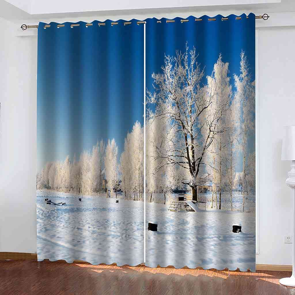 Rideau occultant scène de neige pour décoration salon et cuisine