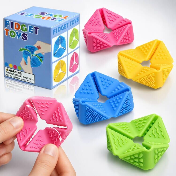 JoyLife 4 Pack Quiet Silicone Sensory Flip Cubes with Textured Sides, Fidget Sensory Toys for Kids, Durable Desk Fidget Toys for Classroom, Calm Corner, Home, Travel, Party Bag Fillers, Ages 3+