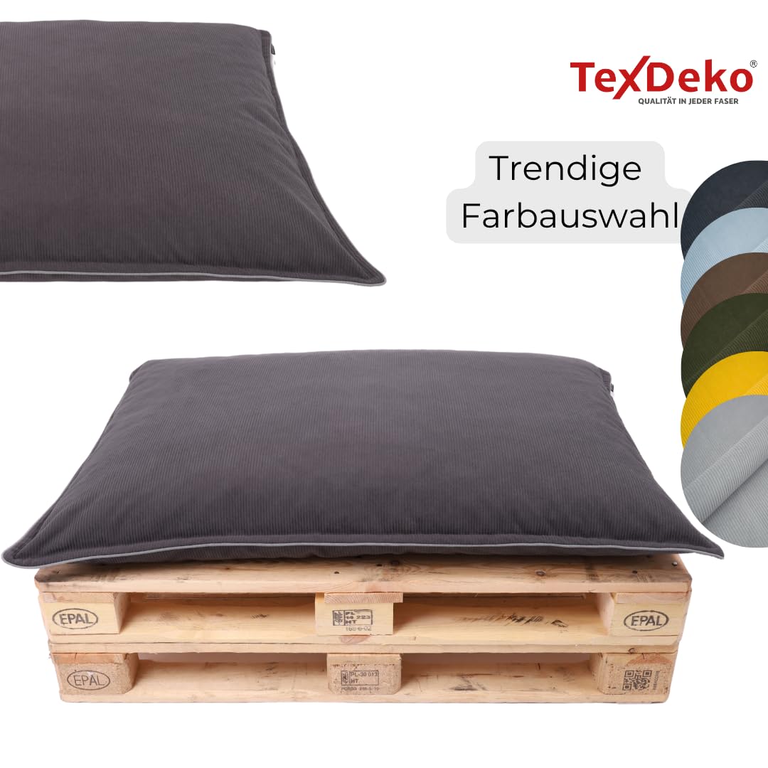 TexDeko® Cord Palettenkissen 120x80x18 cm 2-TLG Set, Anthrazit | Weicher Cordstoff, wasserabweisend, UV-beständig, waschbarer Bezug, Indoor & Outdoor Palettenpolster, 320 g/m² Stoffgewicht