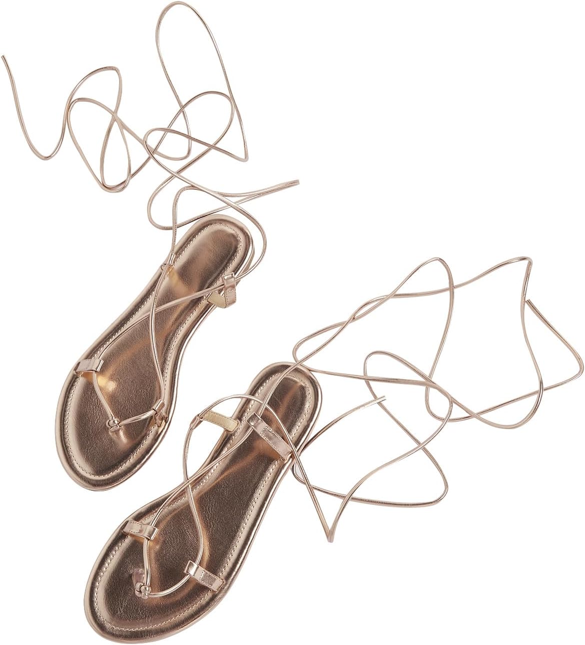 GORGLITTER Women's Lace Up Flat Sandals Dressy Strappy Gladiator Sandals Pointed Toe Thong Sandals