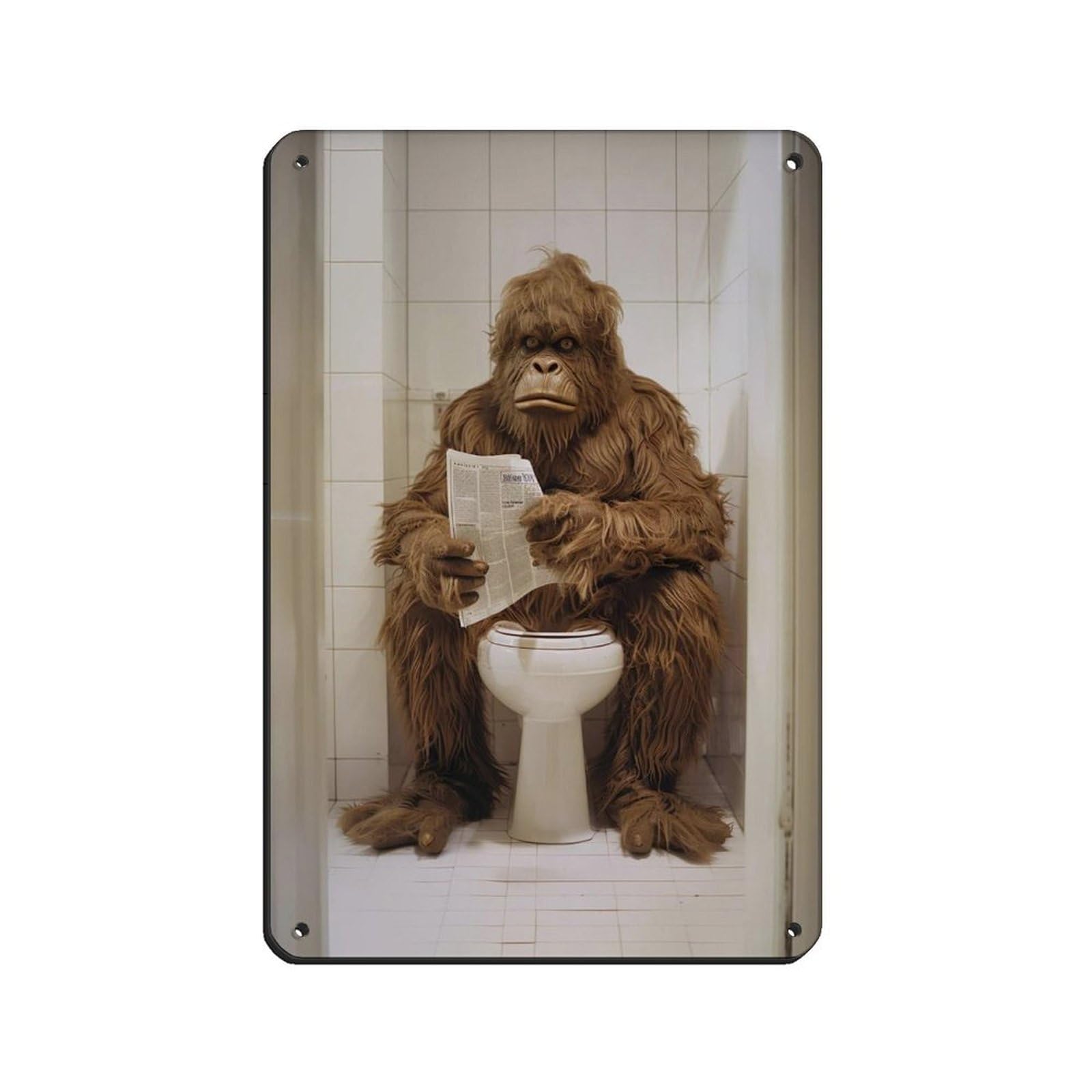 Sasquatch Sitting on The Toilet Reading A Newspaper (1) Tin Sign Vintage Metal Pub Club Cafe Bar Home Wall Art Decoration Poster Retro 8x12inch(20x30cm)