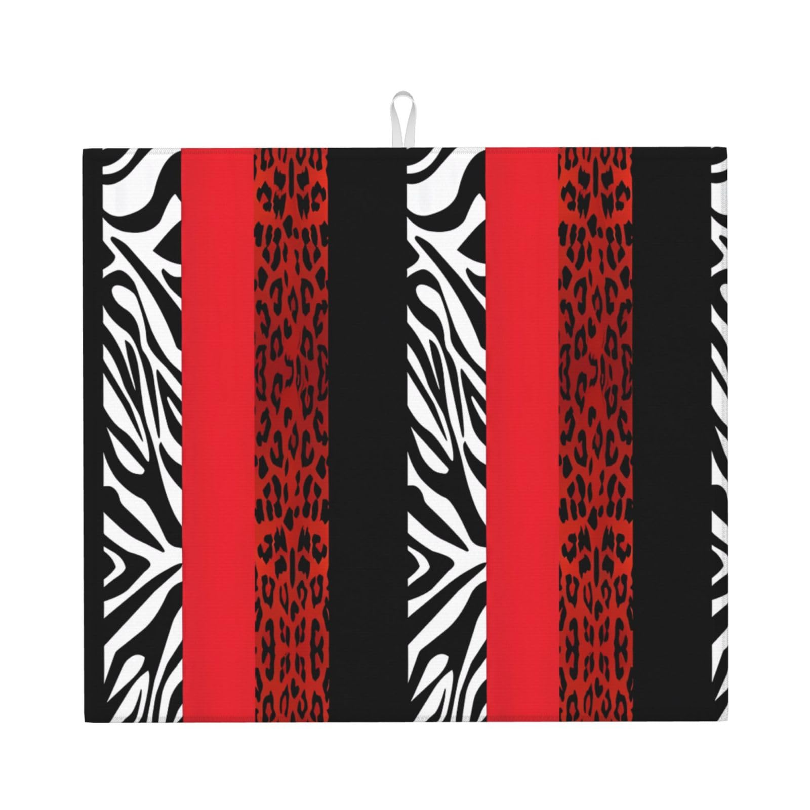 WHJSHOP Red Leopard and Zebra Animal Prints Kitchen Drying Mat – Absorbent Dish Throw for Countertops, Quick-Dry Non-Slip Layer with Colorful Prints, Ideal Housewarming Gift