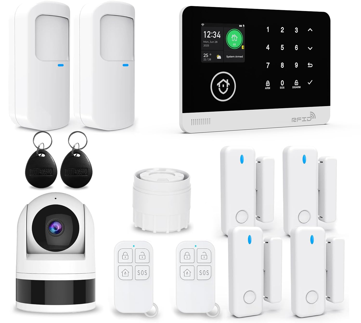 WiFi/2G Wireless Home Alarm with 1080P Indoor WiFi Surveillance Camera Home Alarm System with App Alert, Compatible with Alexa and Google
