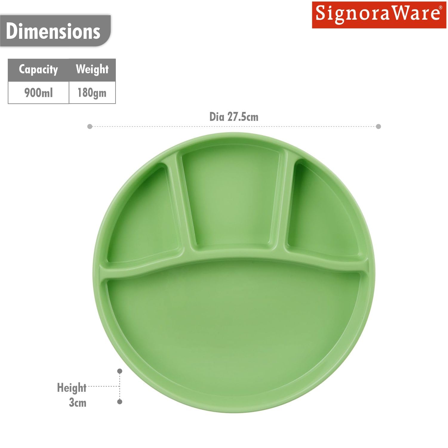 Signoraware Round Serving Thali Set, Set of 3, Parrot Green - Image 2 thumbnail