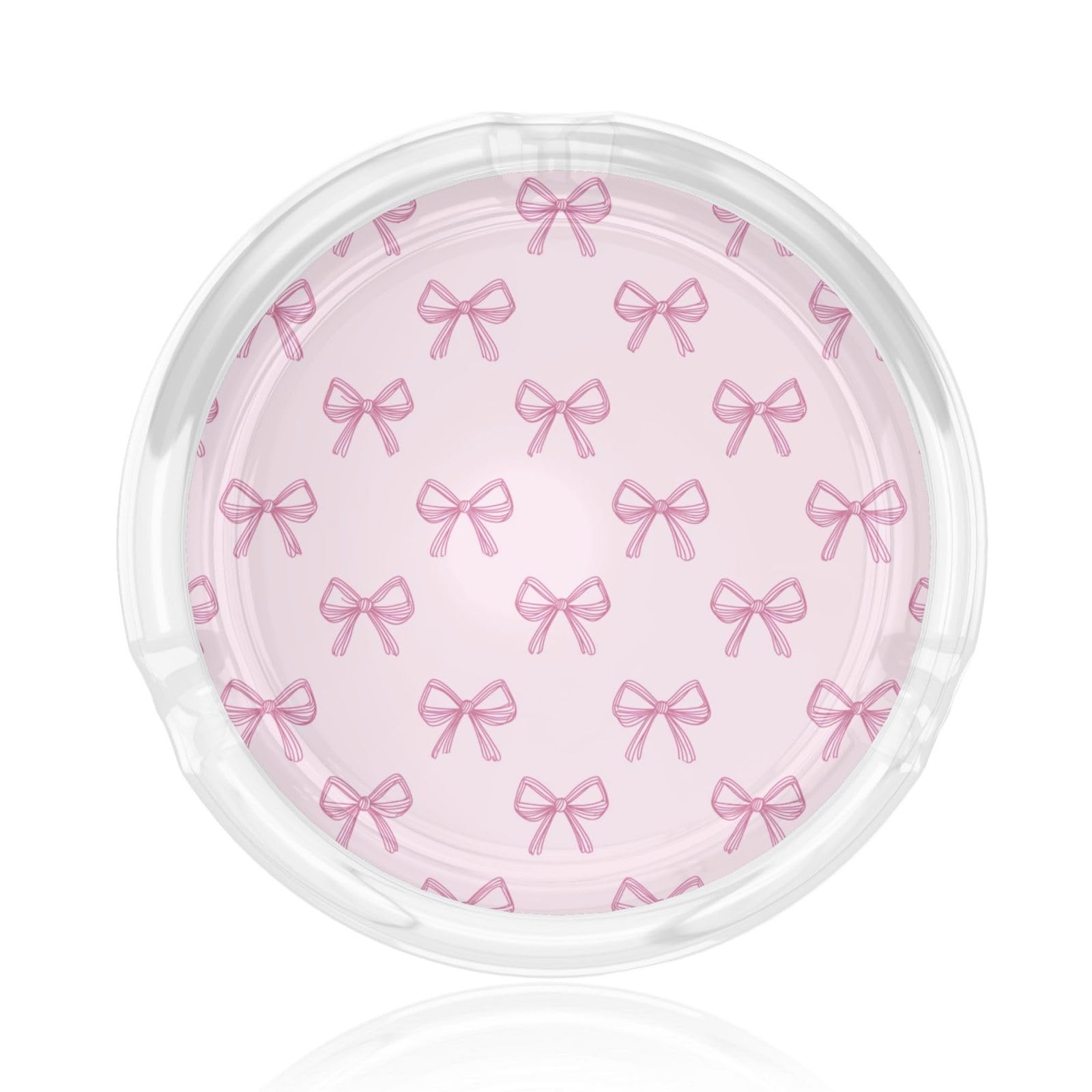 Minimalist Preppy Pink Bow Pattern Glass Ashtray For Cigarettes Ash Trays Case For Home Office Decor