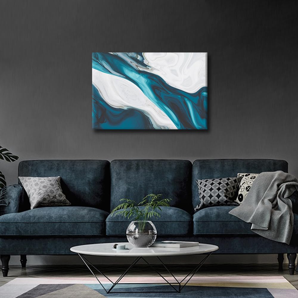 Canvas Wall Art Abstract Liquid Acrylic Resin Pictures Prints Dark Green Marbling Pattern for Living Room Bedroom Decor Contemporary Artwork Office Home Decor Framed 16x24inch - Image 2