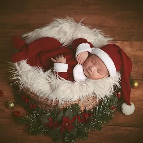 Miniatura 5 de Disfraz de Navidad para recién nacido, traje rojo con sombreros de Santa para bebés, niños y niñas, sesión de fotos