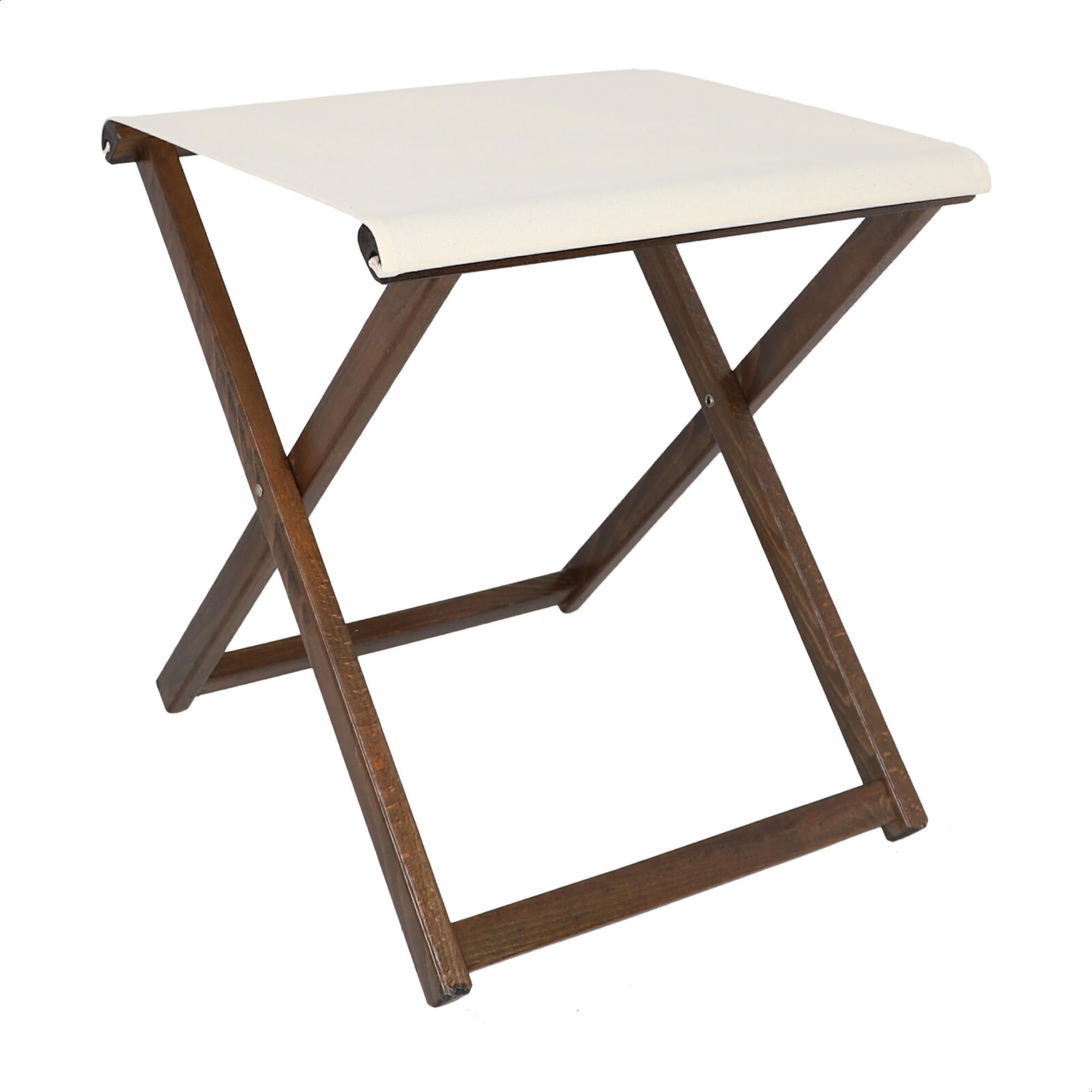 Well Home MOBILIARIO & DECORACIÓN Taburete Director Plegable en Madera, Acabado Nogal, 46x46x50 cm