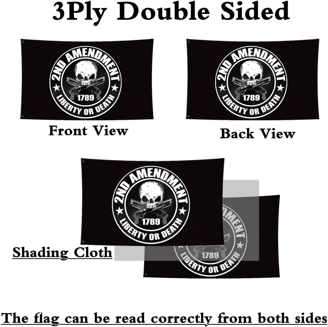 Double Sided 2nd Amendment Flag 3x5FT,220D Heavy-duty Printing 3Ply Banners-Vivid Colour,Double Stitching On the Edge, America's Original Homeland Security Flags with 2 Brass Grommets.