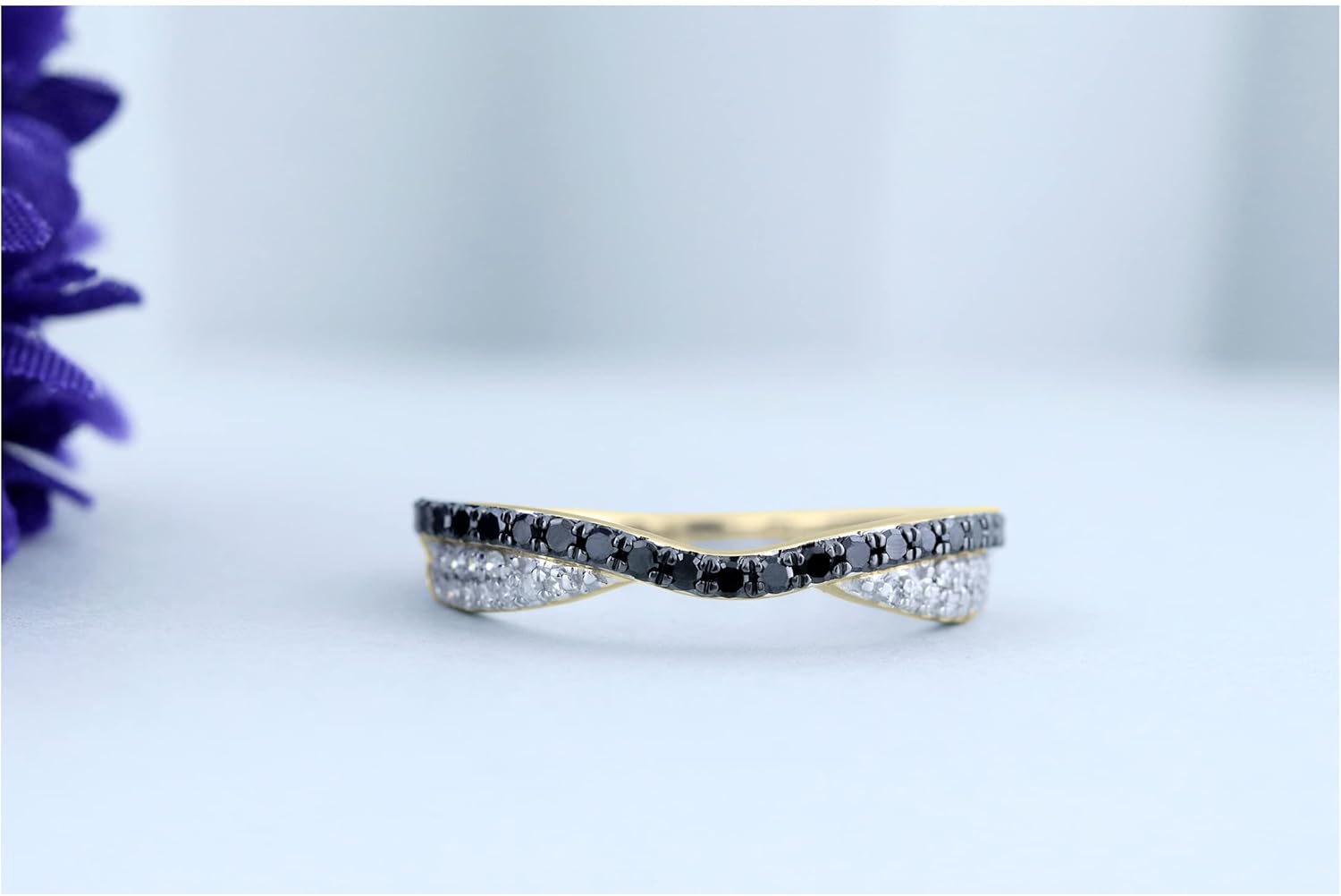 Dazzlingrock Collection 0.36 Ctw 10K Solid Gold Round Black & White Diamond Anniversary Wedding Band Stackable Ring 1/ - Image 4