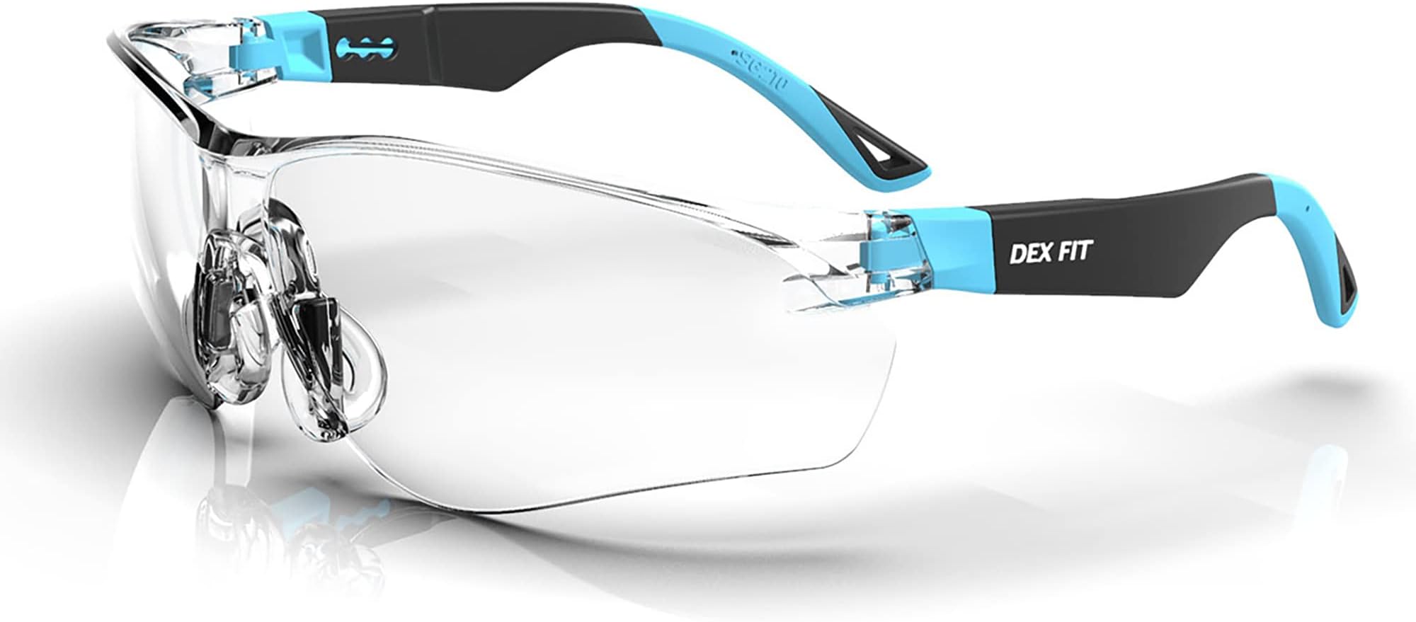 DEX FITSafety Glasses SG210, Z87 Eye Protection, Anti fog & Scratch Resistant, Adjustable for Women and Men, UV Protective (Black & Blue Frame, Clear Lens)