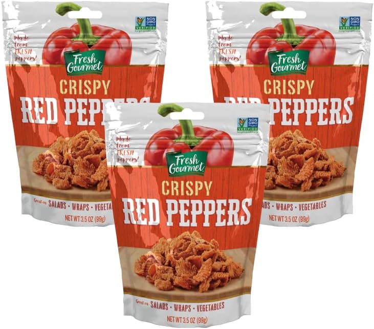 Crispy Red Peppers Crunchy Snack and Salad Topper 3.5 Ounce (Pack of 3)