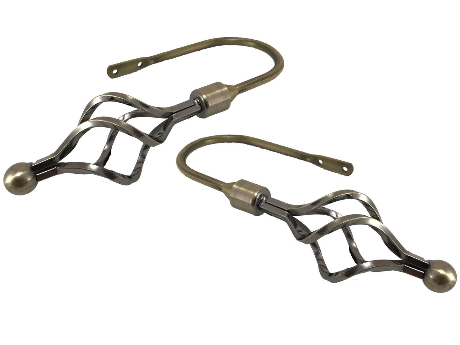 Your Home Online Set Of 2 Metal Twist Curtain Pole Holdback Tieback Hold Back Bracket (Antique Brass)