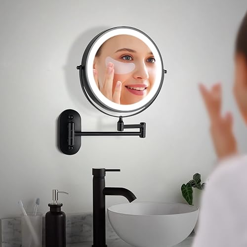 Miniatura 6 de Espejo de maquillaje recargable montado en la pared, espejo de baño de doble cara de 8.5 pulgadas con aumento de 110x con 3 luces de color, espejo