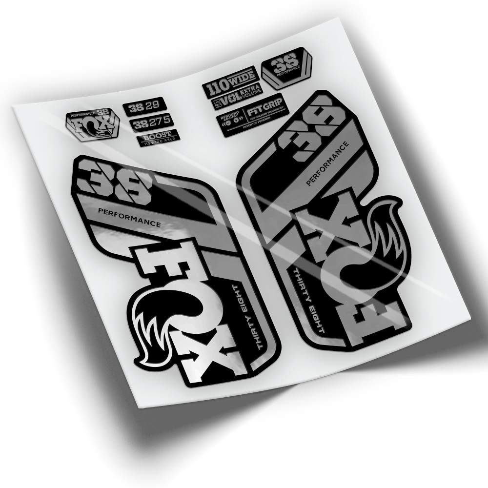 REF:VP439 FOX 38 PERFORMANCE 2021-2025 MTB Fork Compatible Stickers, Stickers, Stickers, Vinyl Decals for Mountain Bikes (SILVER CHROME)