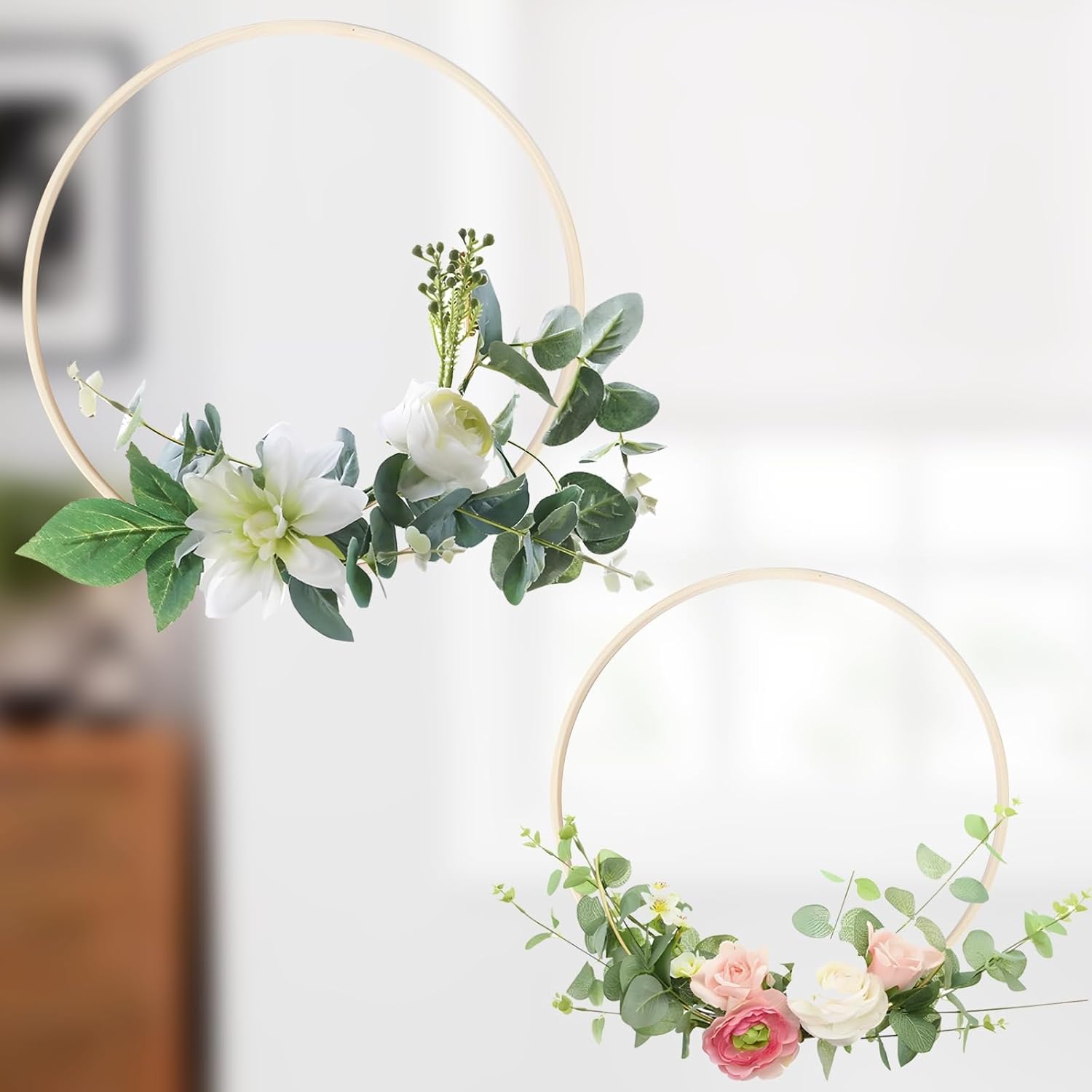 16 Pcs Wooden Wreath Hoops, 10 & 12 Inch Bamboo Rings For Diy Crafts, Wedding Décor, Flower Arrangements, Dream Catchers, Wall Art,