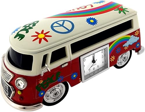 Van Miniature Hippie VW Style Vintage Bus Camper Collectible Mini Clock