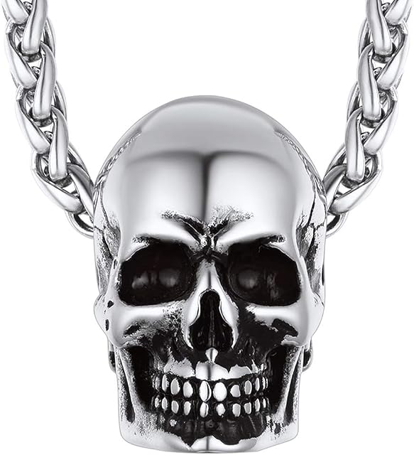 Richsteel Skeleton Skull/Devil/Hannya Pendant Necklace for Men Women, 316L Stainless Steel, Halloween Cool Necklace, Resizable Chain
