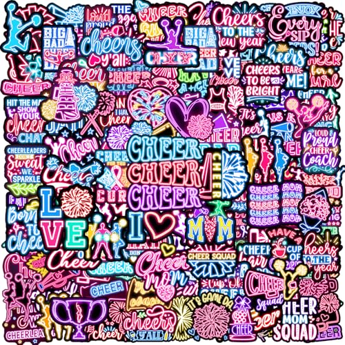 120PCS Neon Cheer Stickers Cheerleading Party Favors Birthday Party Decorations Vinyl Waterproof Stickers for Water Bottle Laptop Luggage Helmet