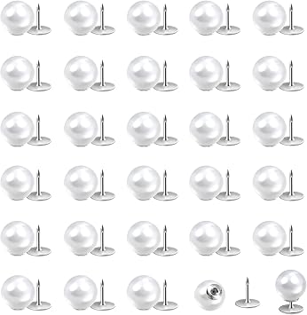 ZLMCUJE 30 Sets 8mm White Mini Round Pearl Decoration Button for Clothes,No Sew Detachable and Reusable,DIY Craft