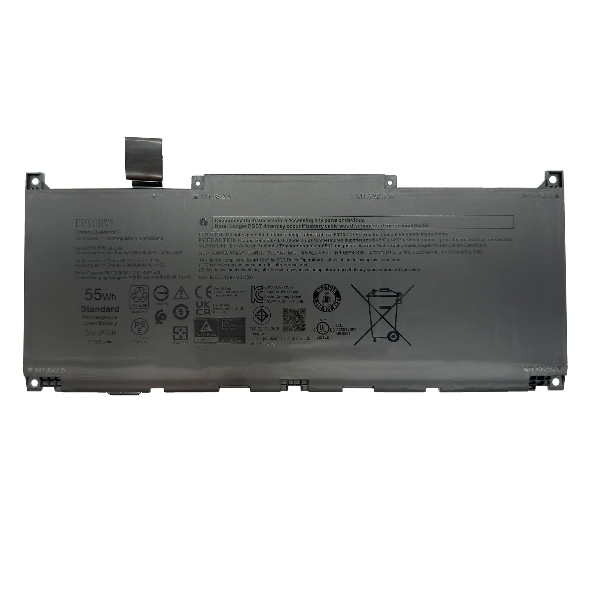 Amazon.com: EPYOBW 2FVJM Laptop Battery 55Wh 11.55V Compatible
