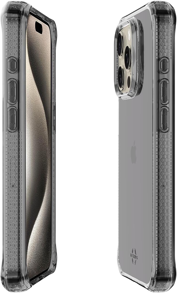 ITSKINS Spectrum R // Clear - High-Impact Hybrid Case for iPhone 15 Pro, Anti-Yellowing and Protective Military Shockproof Cover, Slim Clear Phone Case - Smoke