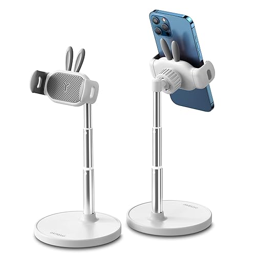 OATSBASF Cute Chat Stand, Angle Height Adjustable Cell Phone Stand for Desk, Kawaii Phone Holder Stand for Recording, Compatible with iPhone, All Phones (White) - White