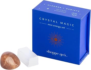 Energy Mini-Stone Pack Cleanse + Radiate - Genuine Crystal Polished Sunstone and Selenite, Gift Boxed Set of 2 Stones