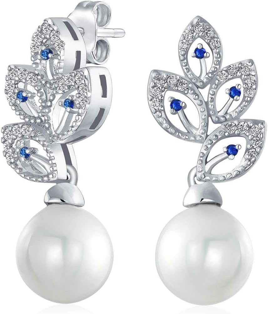 Vintage Victorian Holiday Style Cocktail Wedding Bridal Clear Blue Ribbon baguette Cubic Zirconia CZ Bow Drop Stud Earrings For Women Silver Plated