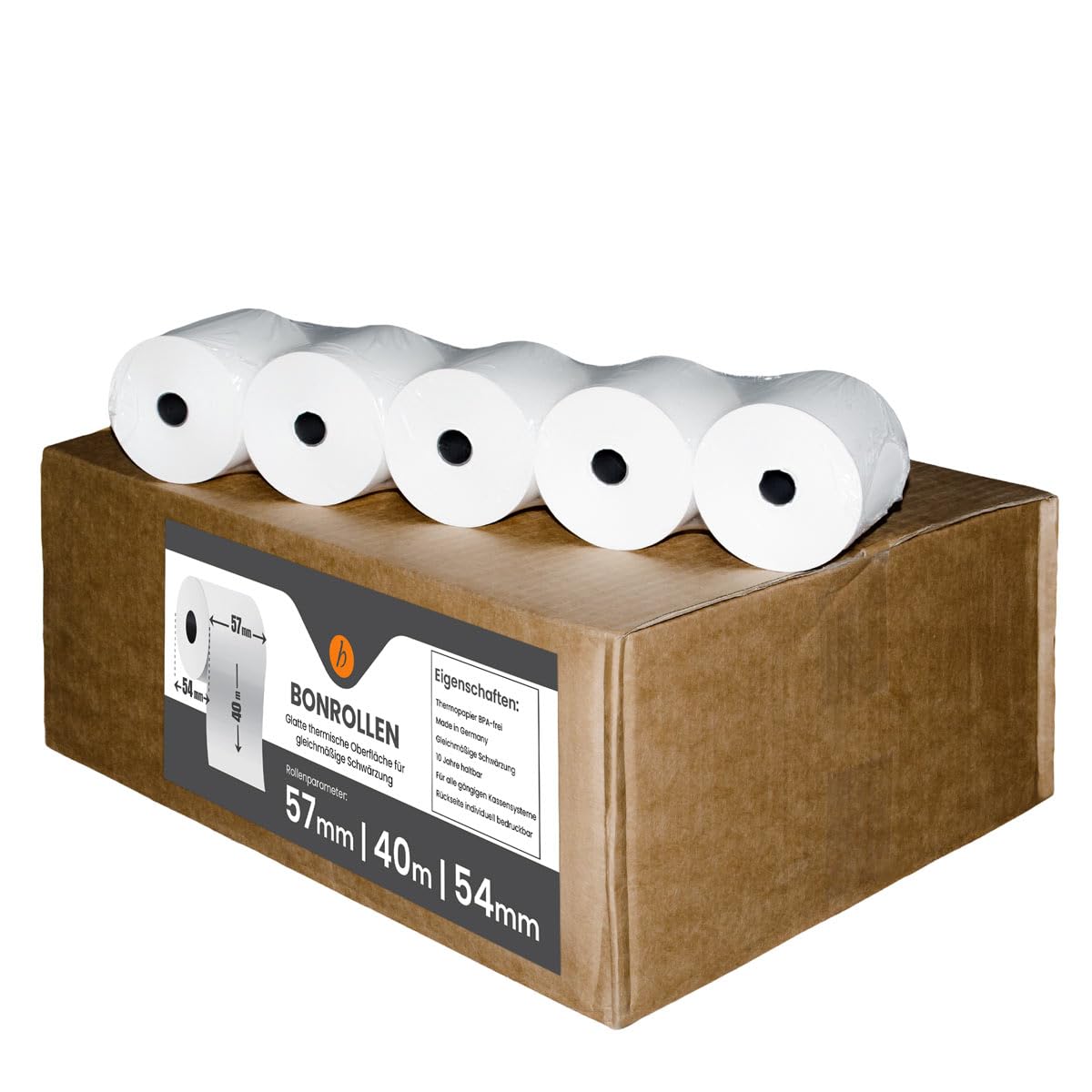 100 Stk. Thermorollen | 57x40x12 mm Ø54mm | Länge: 40 m | BPA frei | für EC Cash Geräte Rollen | Thermopapier made in Germany | HUTNER